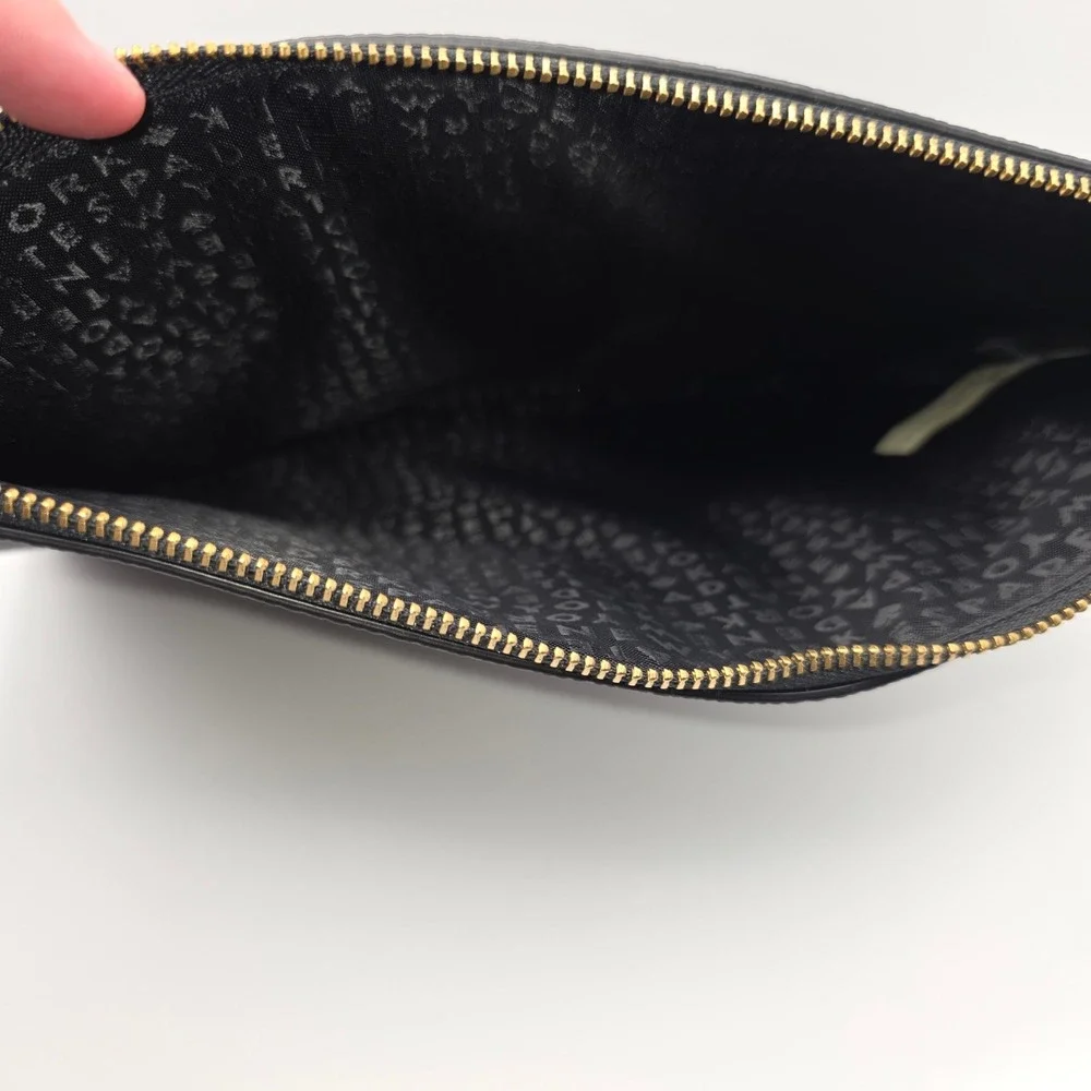Kate Spade New York Black Pebbled Leather Embossed Logo Tassel‎ Clutch Pouch